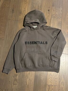 Essentials Brown Pullover Hoodie with Black Logo Size Small